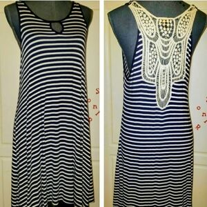 Striped Sleeveless Dress with Lace Back
